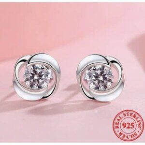 Sterling Silver Simulated Diamond Natural Zircon Stud Earrings